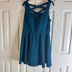 Teal Fit & Flare Dress with Criss Cross Back, size XL